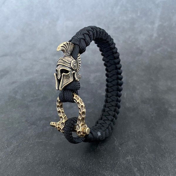 Spartan Helmet - Paracord Bracelet - Brass Paracord Bead - Sparta Bracelet - Ancient Greece - Shackle Bracelet