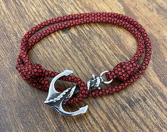 Handmade Paracord Anchor Bracelet, Adjustable Stainless Steel Clasp