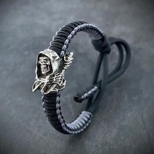 Grim Reaper - Skull Bead - Paracord Bracelet - Brass Bead - Adjustable Bracelet- Rope Bracelet - Biker Jewellery - Silver Skull Bead