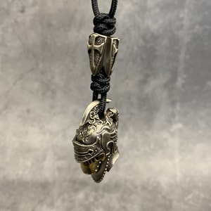 Templar Pendant Necklace - Templar Shield Bead - Cord Necklace - Knight&#39;s Shield - Holy Knight - Brass Bead - Knight Helmet Pendant