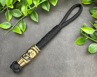 Skull Bead Paracord Lanyard, Brass Memento Mori Keychain