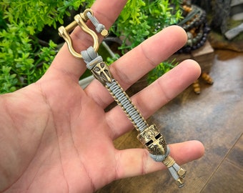 Knight Lanyard - Paracord Lanyard - Brass Lanyard - Templar Lanyard - Paracord Keyring - Knight Bead - Knife Lanyard - Beaded Lanyard