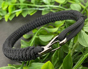 Pulseira de corda - Pulseira de paracord com mosquetão cinza