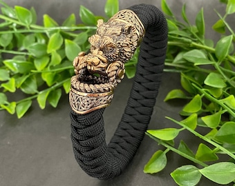 Bear Bracelet - Paracord Bracelet - Men's Norse Bracelet - Woven Bracelet - Cuff Bracelet - Animal Bracelet - Bear Jewellery