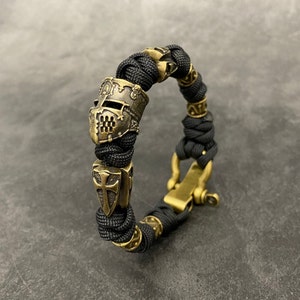 Templar Knight Bead - Paracord Bracelet - Brass Paracord Bead - Adjustable Bracelet - Shackle Bracelet - Knight Shield - Templar Shield