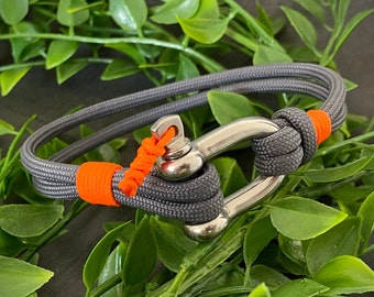 Handmade Paracord Shackle Bracelet, Stainless Steel, Nautical Jewelry