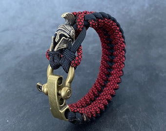 Spartan Helmet Paracord Bracelet – Adjustable Brass Shackle