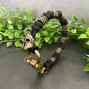 Spartaanse helm, Romeinse helm, paracord armband, messing paracord kraal, kralen armband, verstelbare armband