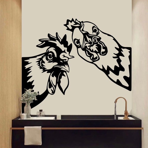 Chicken wall decal Rooster decor Farm life kids Chicken wall art Decal Rooster Lover Animals wall decal Wall Bathroom Decals Stickers 4123ER