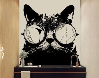 Cute Cat wall decals Dog decor Cat kids Cat wall art Decal Cat Lover Animals Wall Decal Cat Wall Bathroom Wall Decals Stickers Vinyl 3207ER