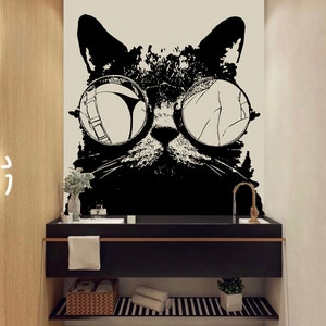 Cute Cat wall decals Dog decor Cat kids Cat wall art Decal Cat Lover Animals Wall Decal Cat Wall Bathroom Wall Decals Stickers Vinyl 3207ER