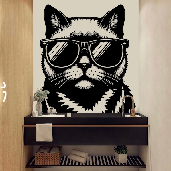 Cute Cat wall decals Dog decor Cat kids Cat wall art Decal Cat Lover Animals Wall Decal Cat Wall Bathroom Wall Decals Stickers Vinyl 5443ER