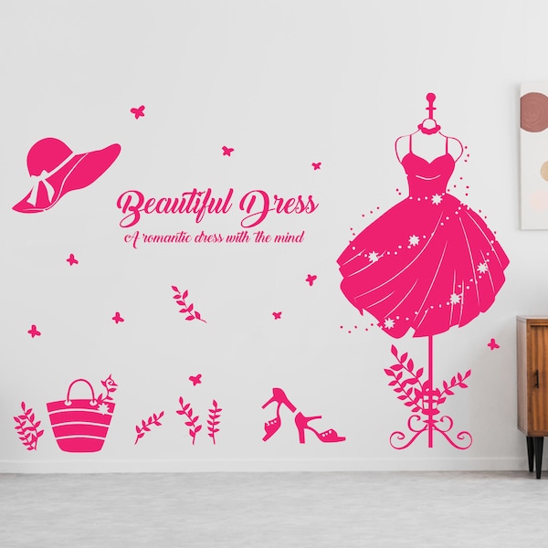 Femmes Fashion Couture Boutique Wall Decal Girls Clothing Atelier Dress Style Shop Afro Woman Fashion Bride Lady Wall Stickers Vinyl 2819ER