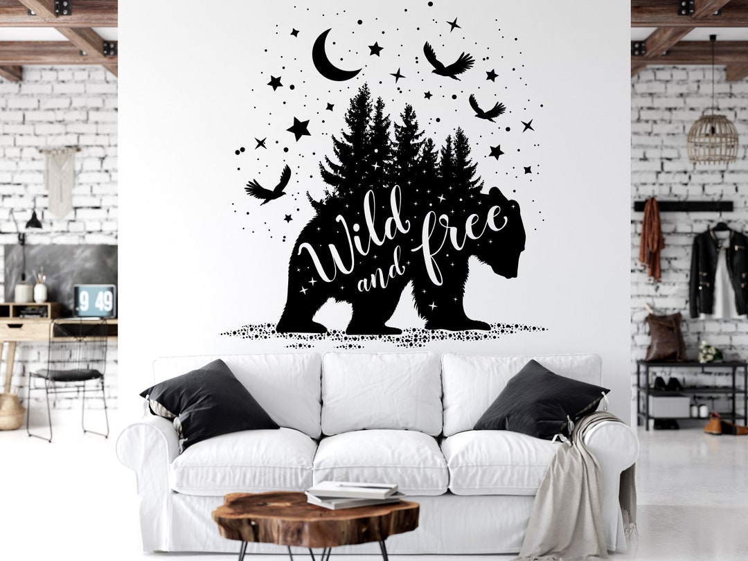 Bear Wild and Free Wall Decal, Bear Wall Sticker Art Vinyl Wall Decal ...