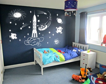 Space Decals, Stars Wall Decals, Planets Wall Decal, Rocket Decal, Solar System Decals, Сosmonaut Decal, Nursery Decals, Kids 1362ER