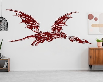 Flying Dragon wall decor Wild Dragon Fire Decals Dragon Art wall Art Stickers Home Decor Office Murals Gifts Decoration Vinyl 4256ER