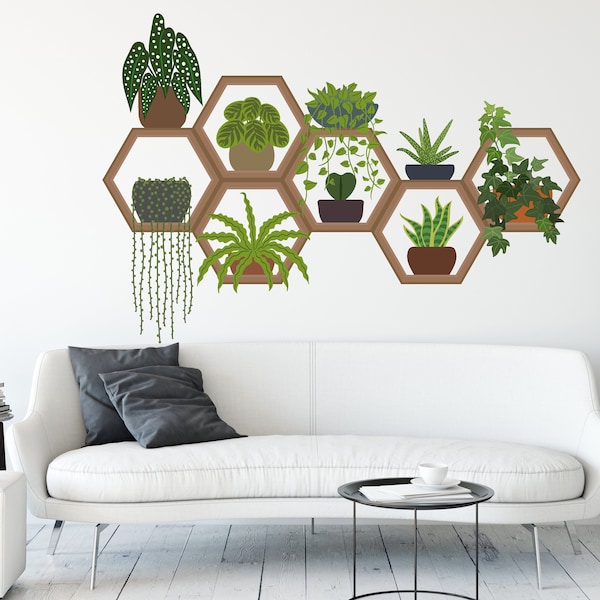 Wall Shelves Hanging Plants Wall Vinyl Sticker Decal, Plants Wall Decoration, Flower Plant Wall Decal, Living Room Decor, Decoration 5347ER
