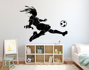Afro Boy Soccer wall decor Custom Wall Decal Sport Vinyl Football stickers Boys Passion Goal Wall Art Wall Stickers Kids Room, Decor, 3327ER
