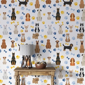 Dogs Wallpaper Dogs Peel and Stick Wallpaper Dog Wallpaper Pet Veterinaty Wall Decor Custom Printed Self Adhesive Wallpaper Roll 3908ER