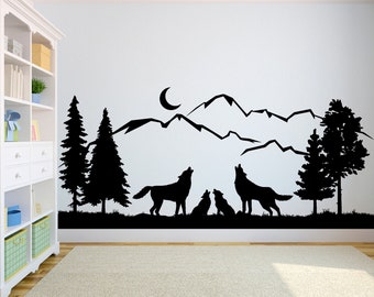 Wolf Family Wall Decal Animal Nature Wolf Family Animals anime wall decal Wolf Puppy Wall Tattoo Wolf Wolves Wall Decals 4872ER