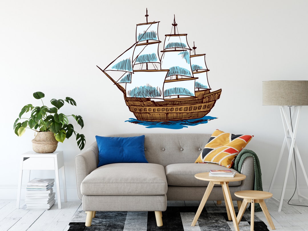 Nautical Ship Wall Decal Boat Decor Sailboat Art Vinyl Ship Wall