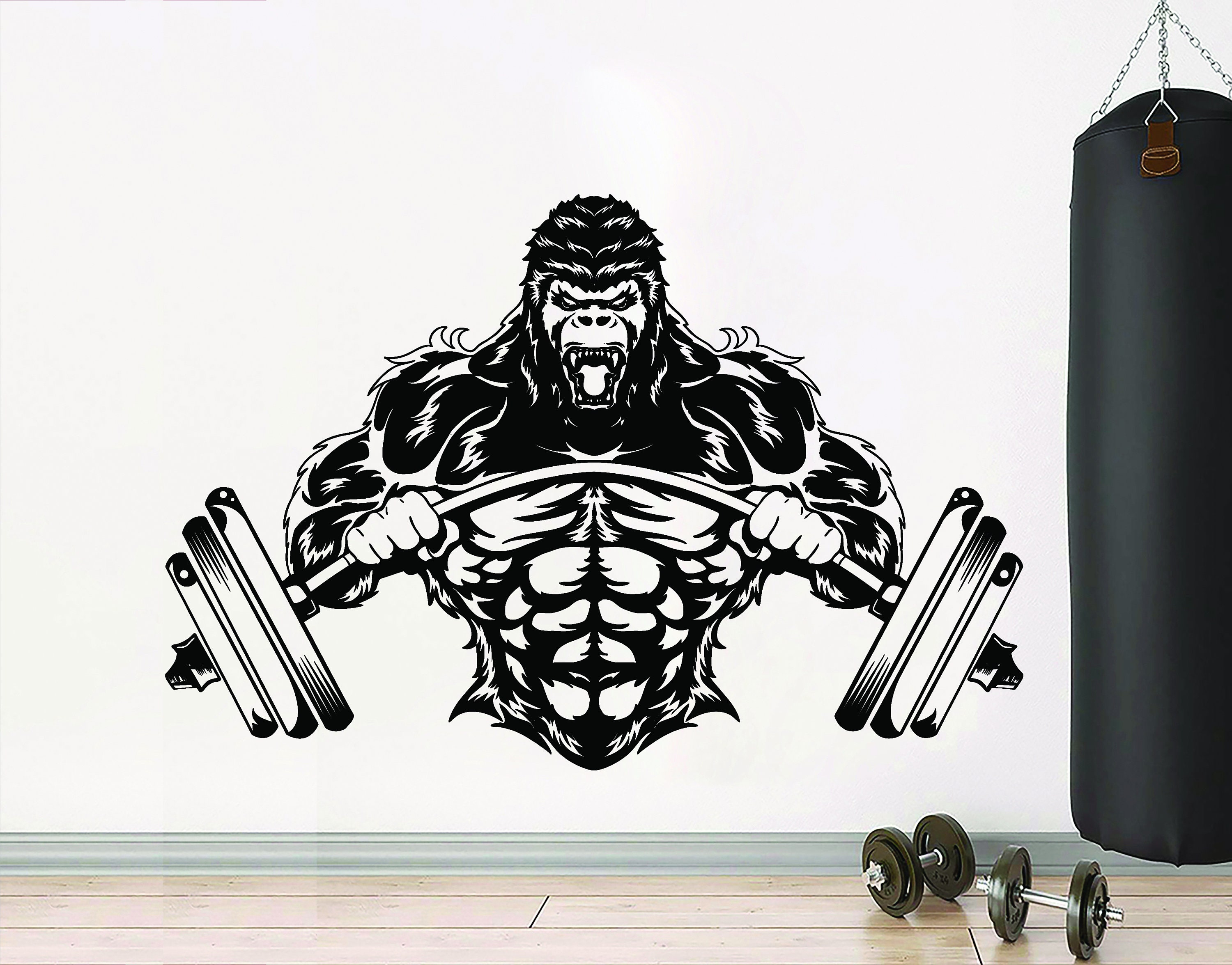 Gym Wall Decal Custom Fitness Decor Workout Art Vinyl Gorilla Gym