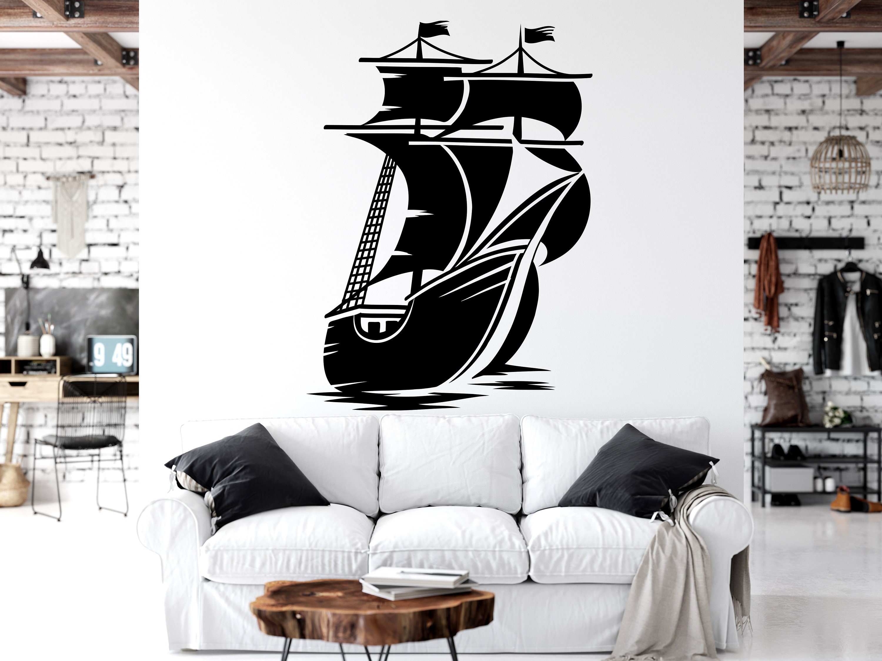 Nautical Ship Wall Decal Boat Decor Sailboat Art Vinyl Ship Etsy