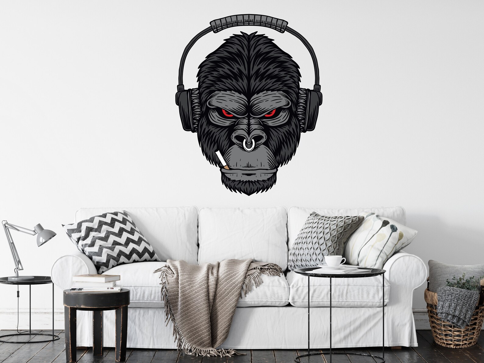 Gorilla Wall Decal Music Headphone Decor Art Vinyl Gorilla Etsy