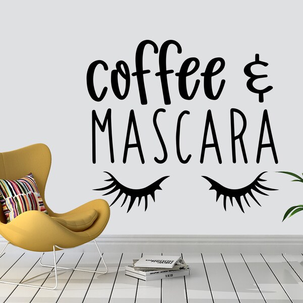 Coffe Mascara wall decor Lashes Salon Beauty Women Beautiful Stickers Lashes Brown Gift Lash Art Vinyl Decal Makeup Extension room 1750ER