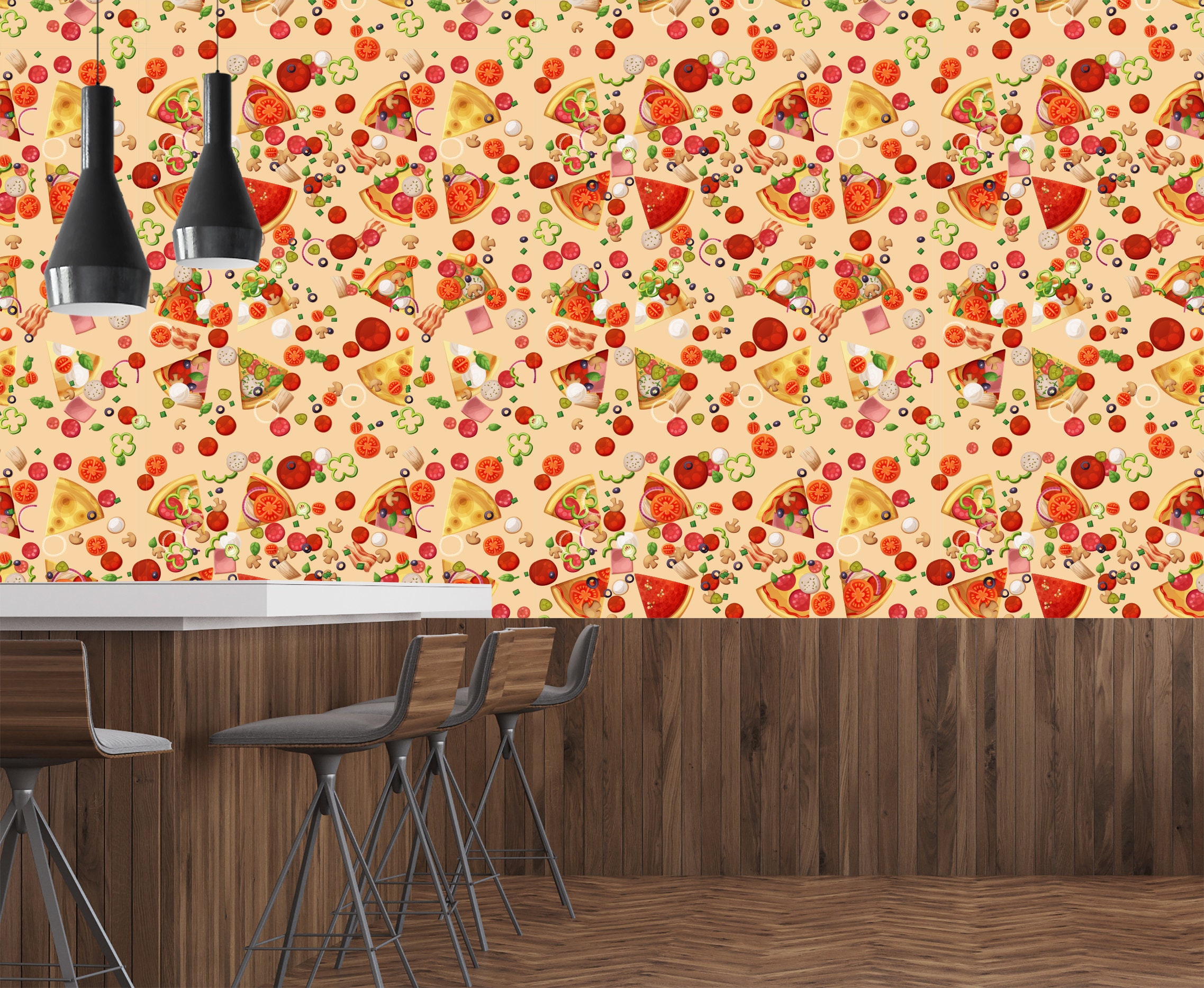 Pizza Peel and Stick Wallpaper Pizzeria Wallpaper Wall Decor | Etsy