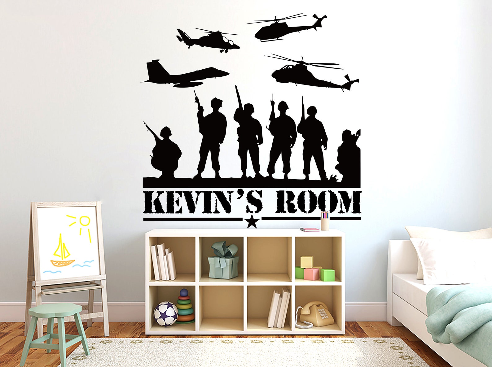 Military Wall Decal Hero Soldier Army Helicopter Custom Nursery Kids