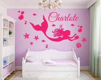 Mermaid Wall Decal - Mermaid Decal - Nursery Mermaid - Girls Room Decal - Mermaid Decor - Mermaid Wall Art - Mermaid Girl Stickers 2845ER