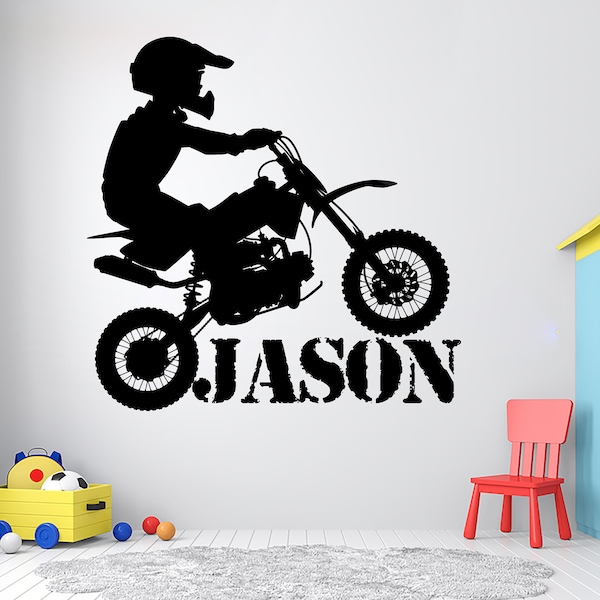 Custom Name Motocross Wall Decal-Space Dirt Bike Decals Personalized Name Motorcycle Vinyl Wall Sticker 3019ER