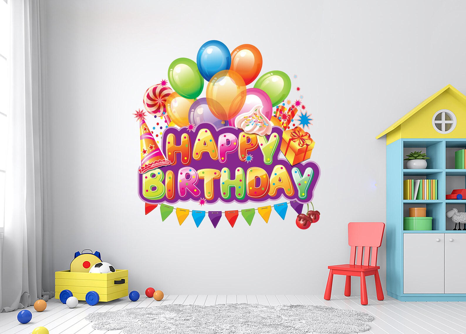 Happy Birthday Balloon Wall Decal Custom Name Decals Etsy