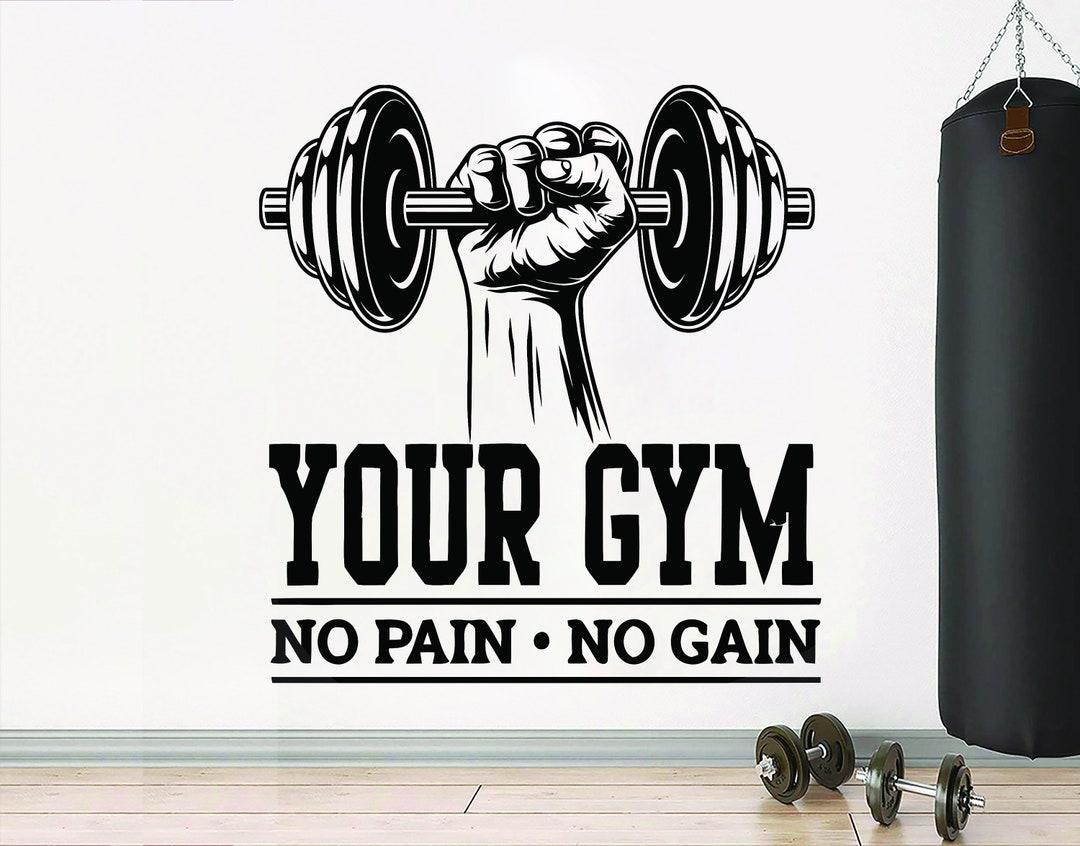 Custom Name Gym Wall Decal No Pain No Gain Fitness Decor Art Quotes Gym ...