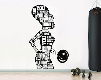 You Are Stronger Than you Think Gym Wandtattoo Afro Girl Power Fitness Zitat Deko Workout Art Vinyl Stickers Workout Girl Crossfit 3040ER