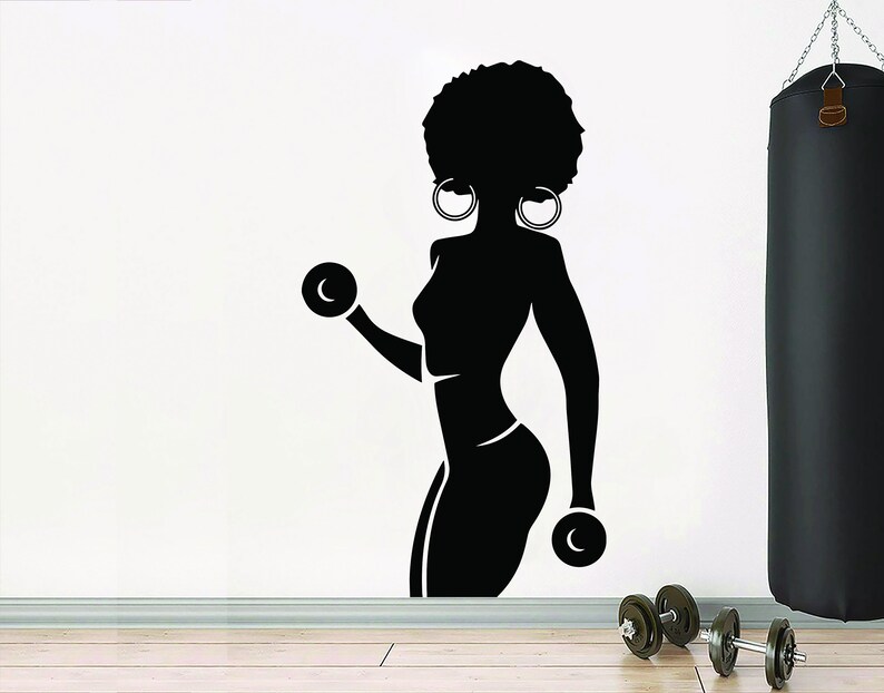 Gym Wall Decal Afro Girl Workout Fitness Quote Decor Art Vinyl Etsy