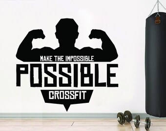 Make the Impossible Possible Crossfit Gym Wall Decal Crossfit Power fitness Quote Decor Workout Art Vinyl Gym Workout Girl Crossfit 3663ER