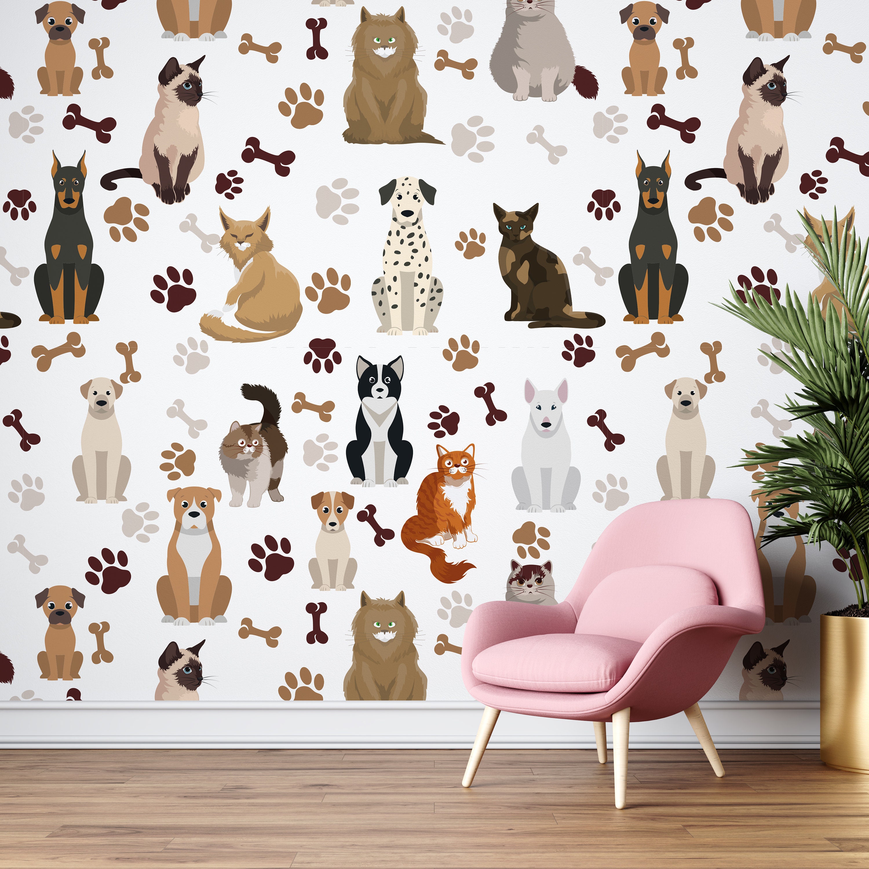 Cat and Dog Park Peel and Stick Removable Wall Decals Animal Theme (36-Piece Set) stk1111