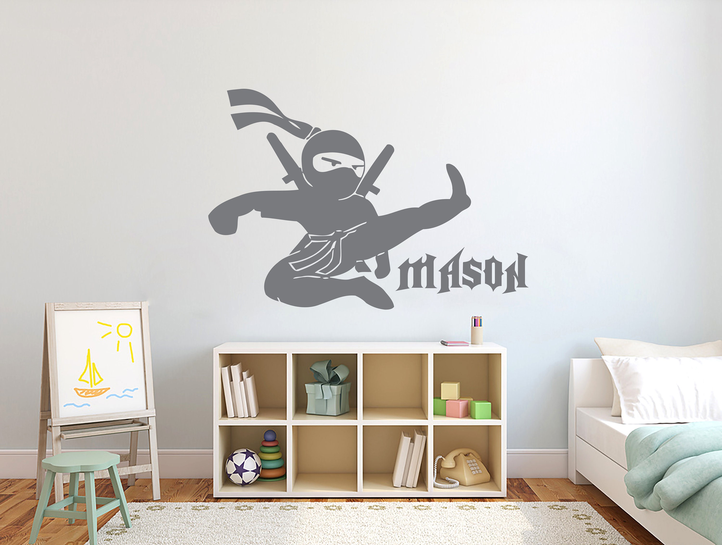 Autocollant Mural Ninja/samurai - Vinyle Noir Amovible 42x53cm, Décoration Chambre Enfant, Salon, Bureau