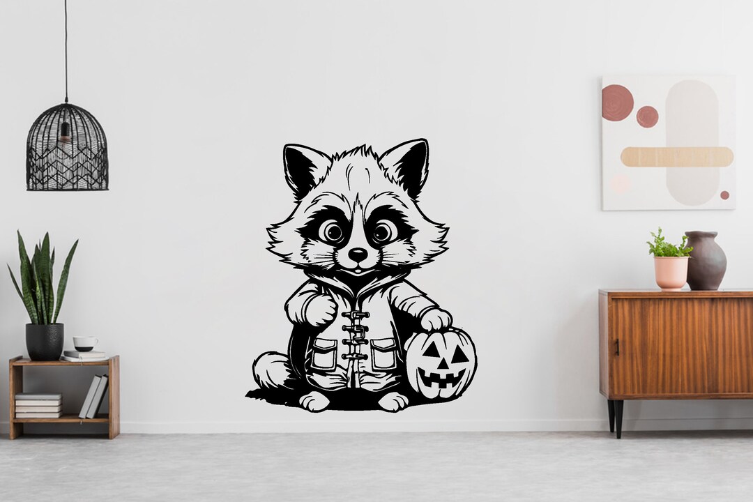 Raccoon Wall Decals Halloween Pumpkin Decor Raccoon Wall Decal Etsy
