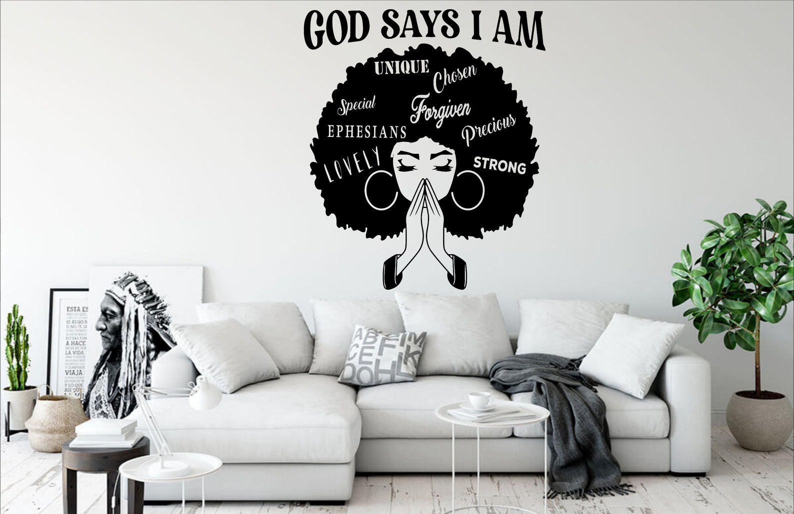 African American Wall Decal Afro Girl Wall Art Strong Etsy