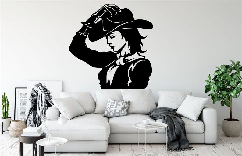 Cow Girl wall art Beautiful girl Beauty wall decor Western Girls and guns women decal Room Gifts Her Vinyl Wall Art Decals Stickers 2075ER