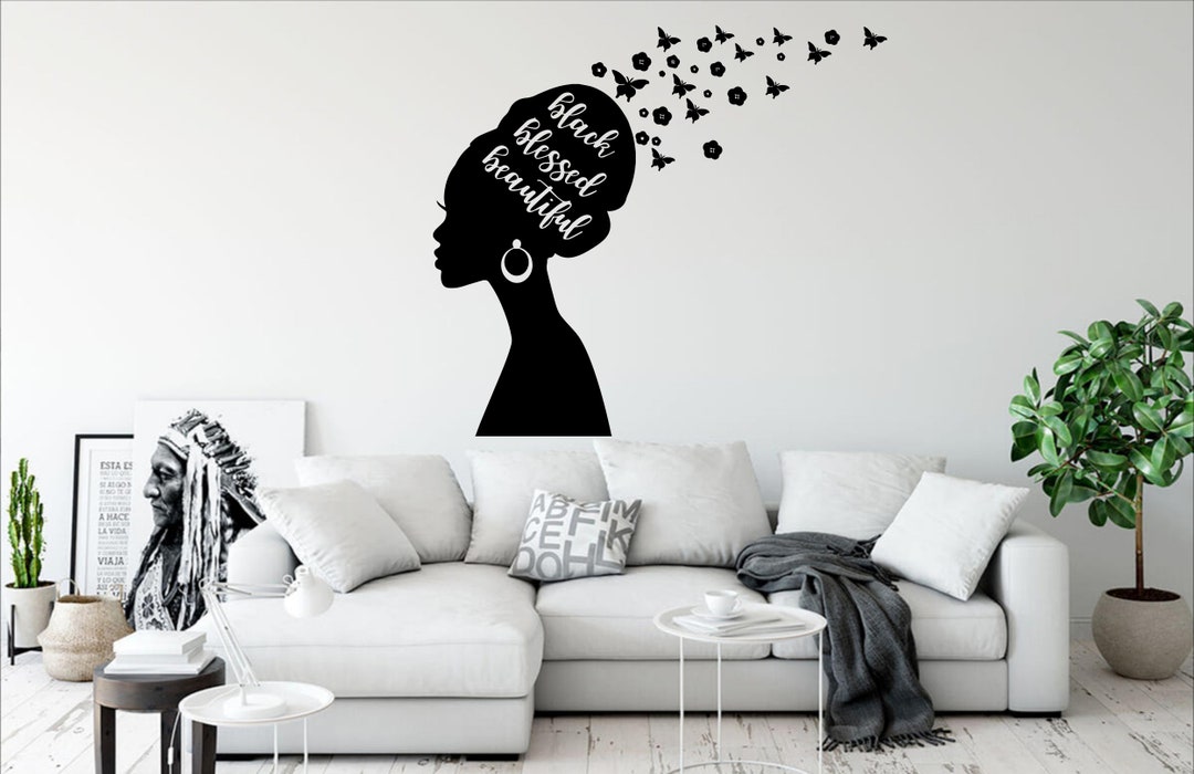 African American Wall Decal Afro Girl Wall Art Strong Etsy