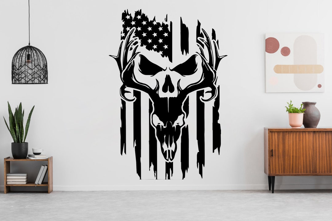 Deer Hunter Wall Decal Skull Deer Wall Decal Deer Wall Art Deer Antler ...