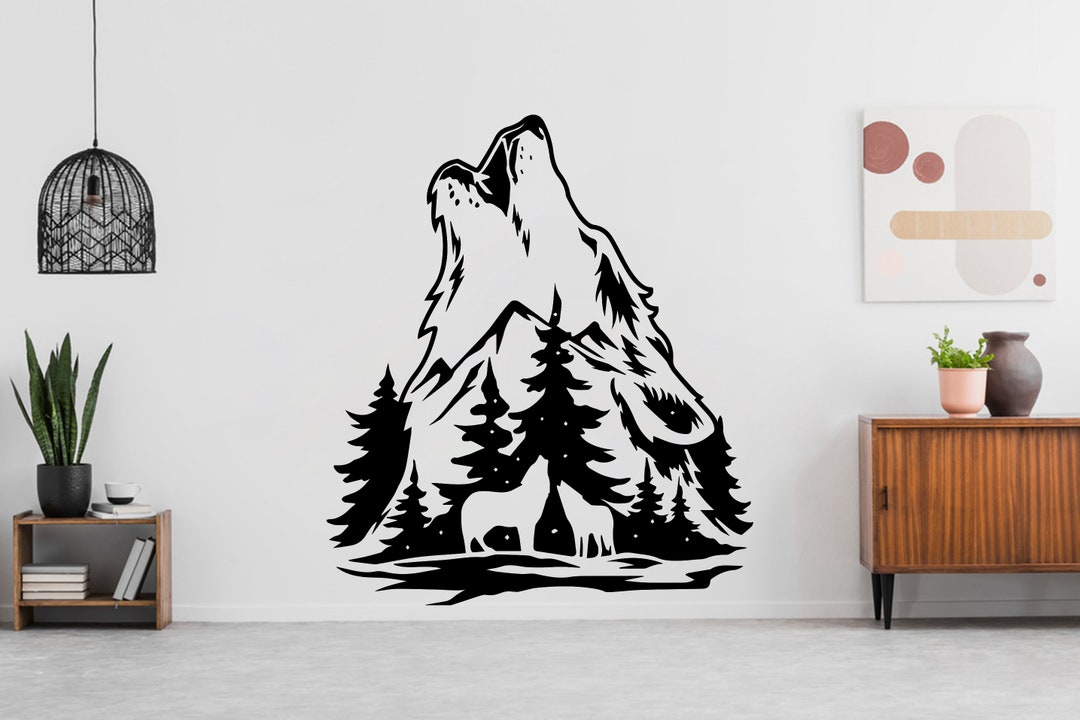 Wolf Wall Decal Mountain Wolf Forest Animal Nature Wolf Dog Animals