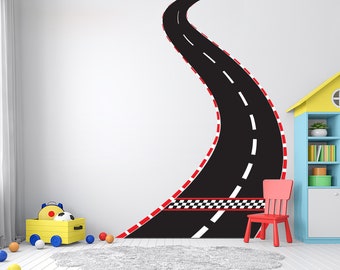 Road wall decal sticker tire track wall sticker road wall decals winding road mural bedroom kids room Road wall vinyl kids gifts 4936ER