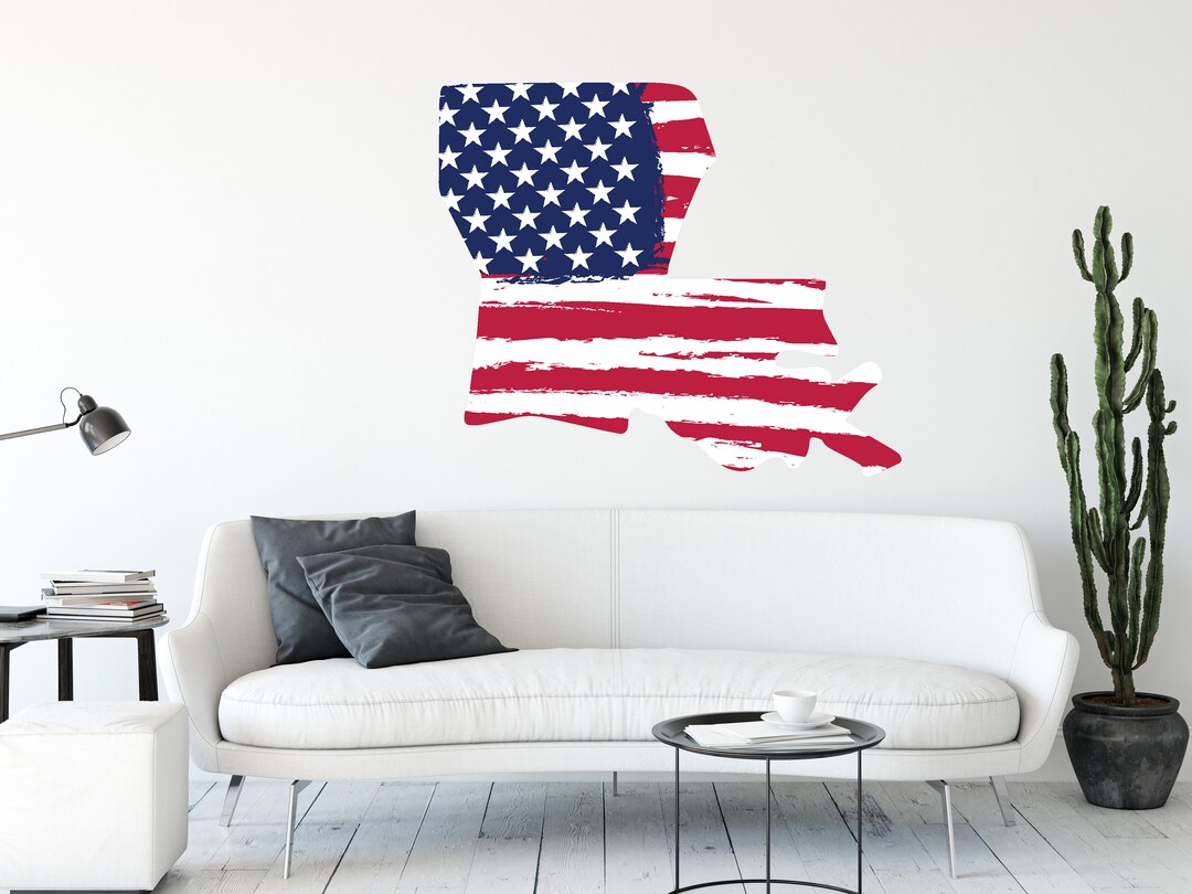 Louisiana State Map Wall Decal American Flag Wall Decal Louisiana Wall Decor American Flag Vinyl