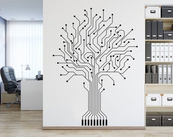 Circuit Board Wall Decal, Technology Vinyl Wall Art Decals, Gamer Room Decal, Computer IT Decor, Software Science Wall Sticker Office 3290ER