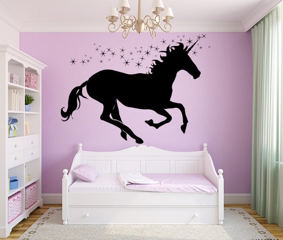 Cute And Girly Purple And Pink Unicorn Custom Name Wall Decal